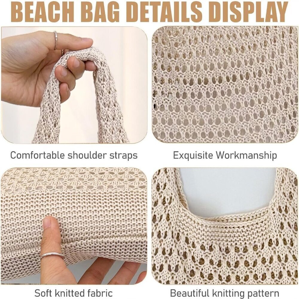 Crochet Bags for Women - Summer Beach Tote, Aesthetic Hippie Knit Bag - Picture 4 of 6